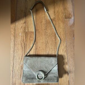Suede Crossbody Shoulder Bag with Ring Accent - Tan